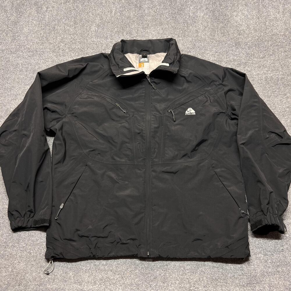 Nike ACG Jacket Mens Large Black Nylon Full Zip Lined Windbreaker Hiking Pockets